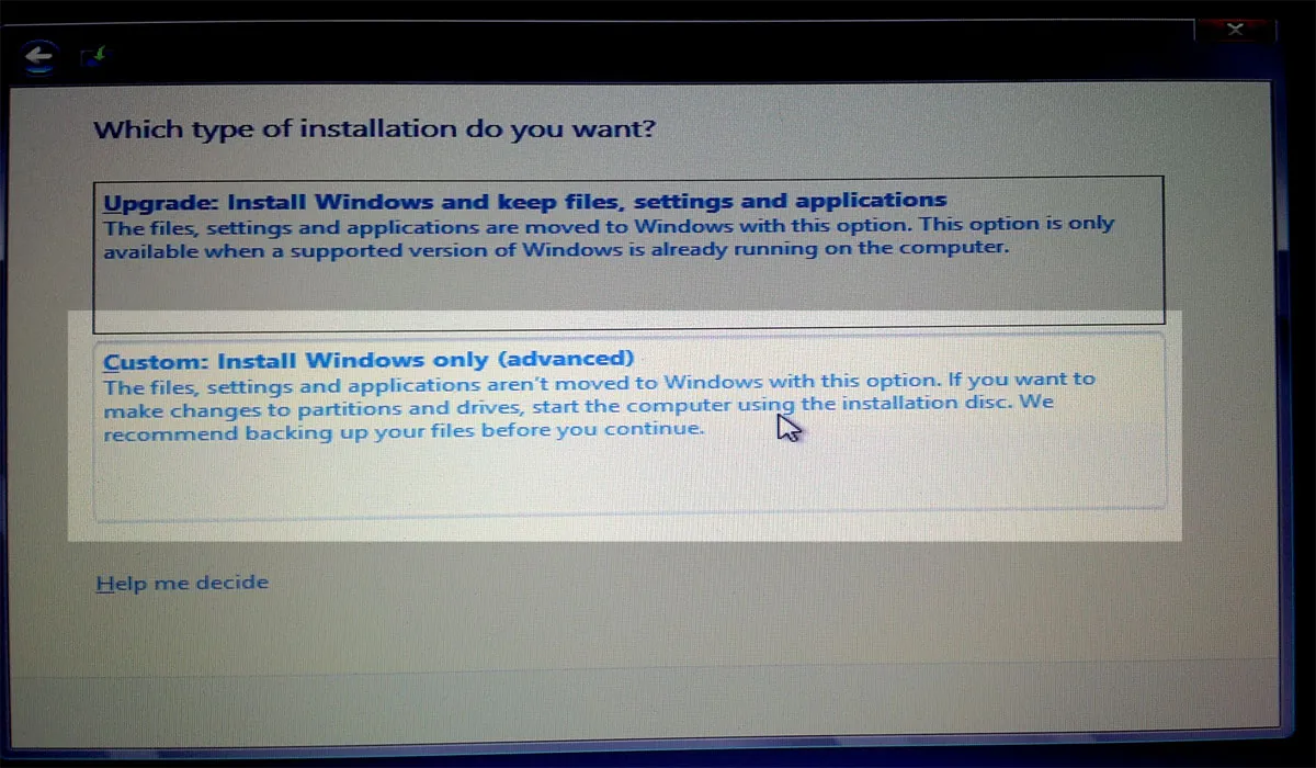 Choose custom install