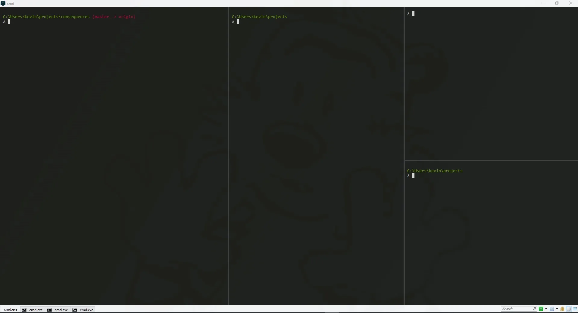 cmder pane split into 4 sections