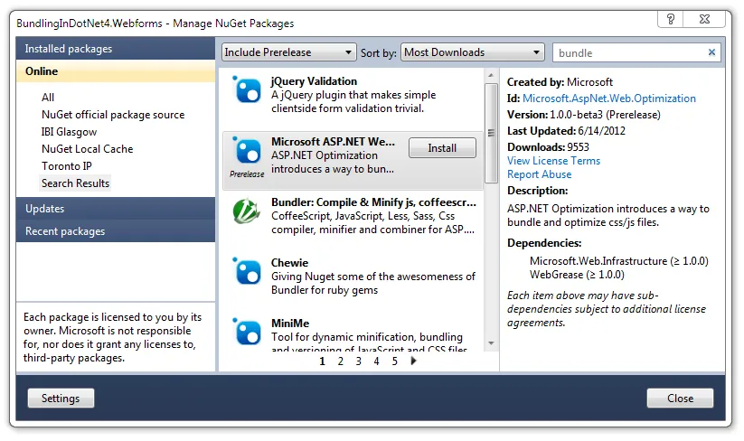 ASP.NET Optimization - Bundling NuGet package